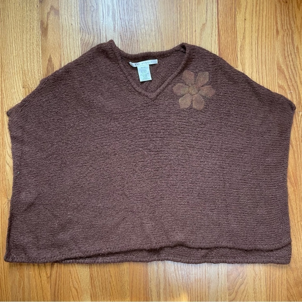 MAX STUDIO wool blend felt flower boho poncho brown - Picture 7 of 10
